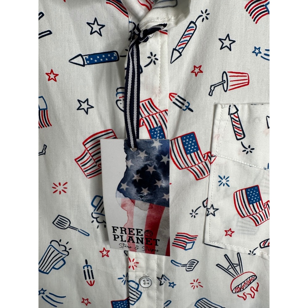 Free Planet Mens 2X White Patriotic BBQ Fireworks Button‎ Up Shirt - Picture 3 of 14